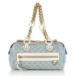 Marc Jacobs Light Blue Denim Quilted Satchel Bag w/ Gold Chain